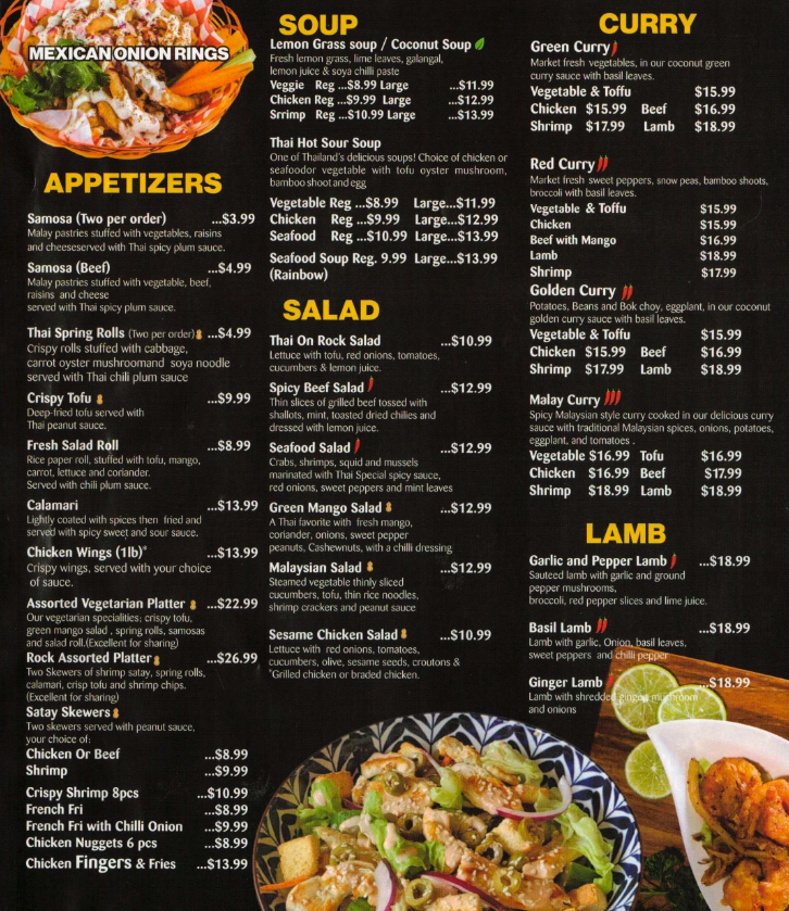 Menu Thai On Rock | Authentic Thai Restaurant Scarborough Ontario-1