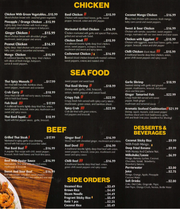 Menu Thai On Rock | Authentic Thai Restaurant Scarborough Ontario-2