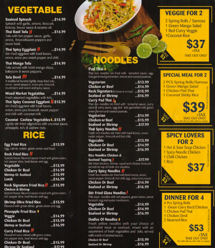 Menu Thai On Rock | Authentic Thai Restaurant Scarborough Ontario-3